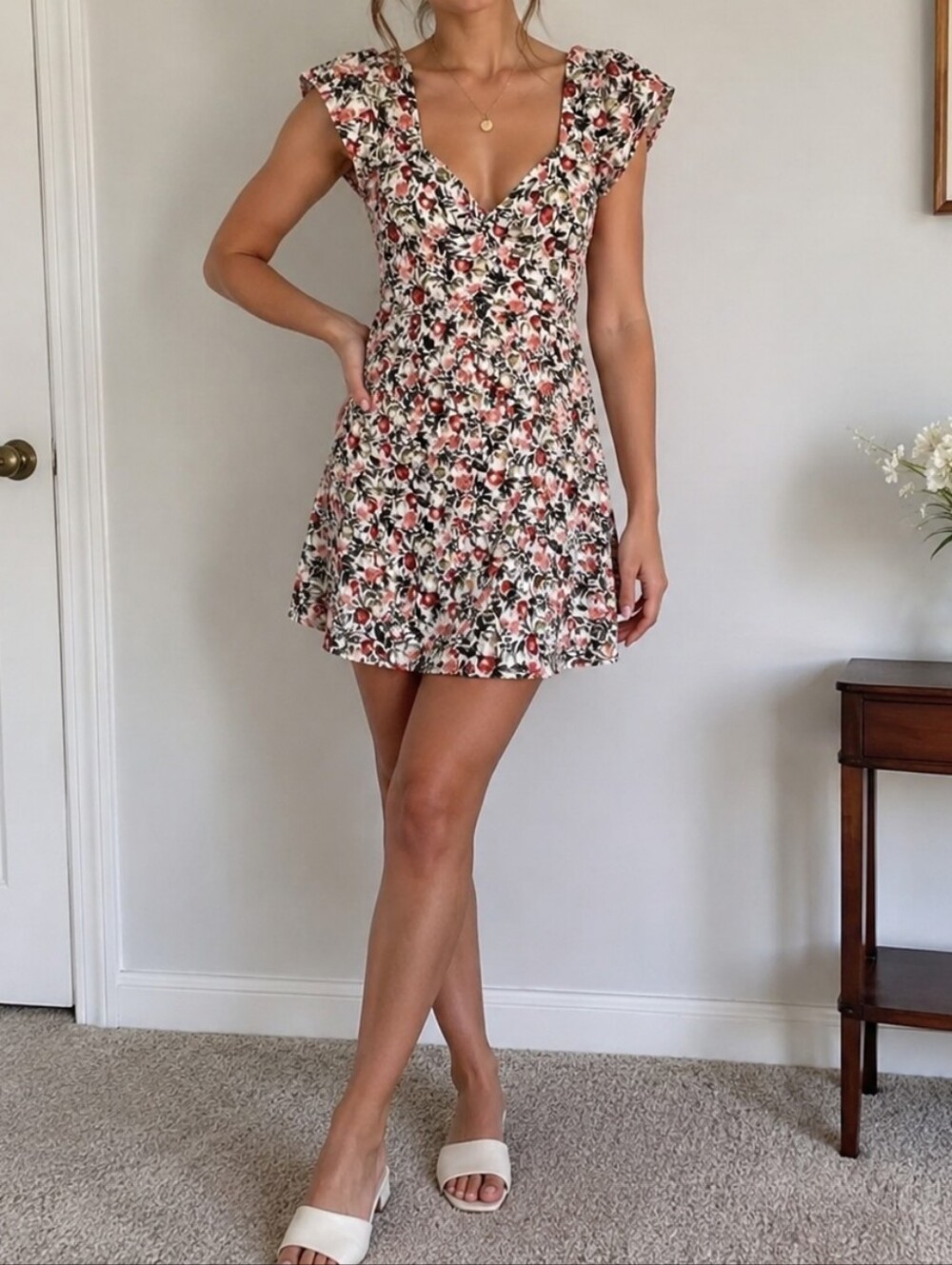 Abercrombie & Fitch Red and Green Floral Mini Dress